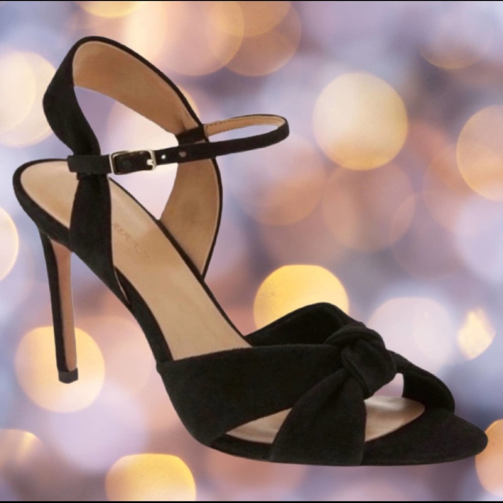 BANANA REPUBLIC Black Suede Knot High Heel Ankle Strap - Size 8